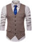 Showu Paisley Gilet Homme sans Manches Slim Fit Double Boutonnage Costume Blazers (À Chevrons/Kaki3, L)