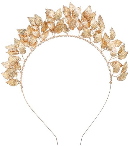 minkissy Leaves Headband Greek Headband Goddess Costume Accessories for Wedding Pageant Birthday Women Miss (Golden) Gold Headpiece Gold Leaf Hair Band
