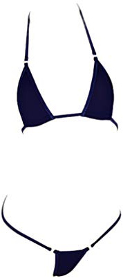 LinvMe Women's Extreme Sexy Hot Silk Micro Bikinis Set Mini Thong Swimwear, Dark Blue, One Size