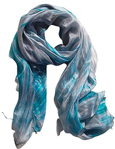 Millie & Boo Écharpe 100% pure soie pour femme Châle Wrap Écharpe en soie peinte à la main, bleu, 175cm x 70cm