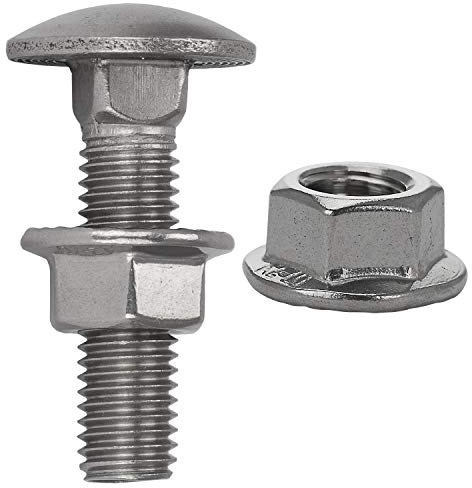 FASTON® Flachrundschrauben mit Sechskantmuttern mit Flansch und Sperrverzahnung M6x25 Vollgewinde (50 Stück) Edelstahl A2 (V2A) Schlossschraube Flanschmuttern DIN 603 / DIN 6923
