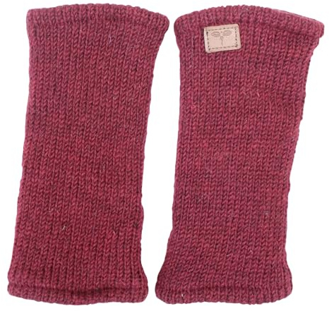 BUDDHA arts&more Pulswärmer Stulpen mit Daumenschlitz 100% Wolle fleecegefüttert Handarbeit Nepal (dunkelrot)