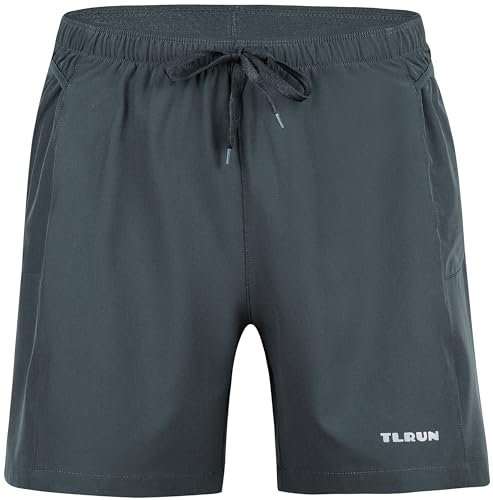 TLRUN Herren-Lauf-Shorts, 12,7 cm, ultraleicht, mit 5 Taschen, schnell trocknend, Marathon, athletisch, Laufshorts, ohne Futter, 21grey_dark, Groß
