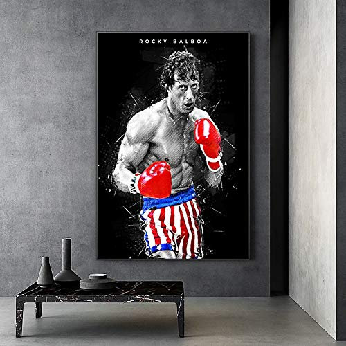 MJKLU Boxfilm Sylvester Rocky Boxer Balboa Stallone Motivierende Leinwand Malerei Wandkunst Poster Fans Schlafzimmer Wohnzimmer Bodybuilding Gym Club Studio Home Decor