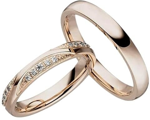 JC Trauringe Silber 925 Paarpreis Eheringe Rotgold Plattiert I Verlobungsringe 3,5 mm I Partnerringe mit Gravur in Schatulle I 2 Hochzeitsringe - Herrenring ohne & Damenring mit Steinen I LC137-RGP