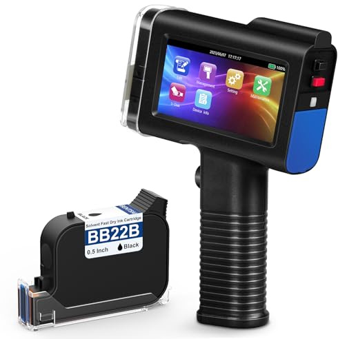 BENTSAI BT-HH6105B2 tragbarer Handdrucker Etikettierer Verwendung für QR-Code, Barcode, Produktionsdatum, Logo, Batch-Serie, Nummer, Druck auf Plastik, Box, Holz, Glas, Kunststoff (Blue)