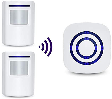 HommyFine Motion Sensor Alarm Detector, Wireless Visitor Door Entry Chime Alart with PIR Motion Sensor Detector and Plug-in Receiver for Business Home Office or Shop