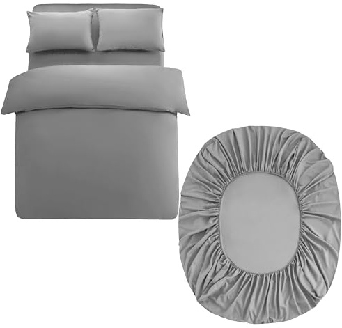 AYSW Double Bedding Set 4 Pieces Duvet Cover Fitted Sheet with Pillowcases Super Soft Microfiber Light Grey