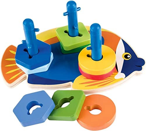 Playtive Kreatives Steckspiel 10-tlg Echtholz Holzspielzeug