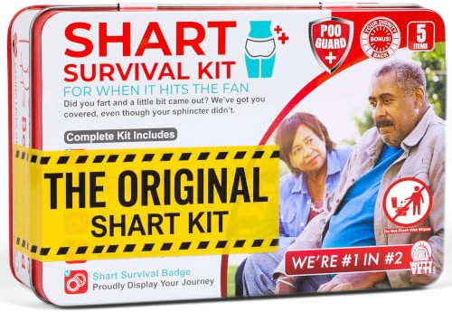 Funny Shart Survival Kit by Witty Yeti. Ultimate Poop Prank Gag Gift Set Contains Wet Wipes, Disposable Underwear, Tissues and Hilarious Badge. Novelty Fart Potty Pack Great for Friends or Family