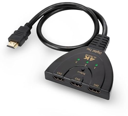 4K Gold Plated 3-Port Zero Delay HDMI Splitter, Supports 4K/HD1080p/3D, HDMI Switcher with High Speed Cable, HDMI Switch 3 in 1 out, Multi HDMI Adapter for TV, 3 Way Self-Powered HDMI Splitter