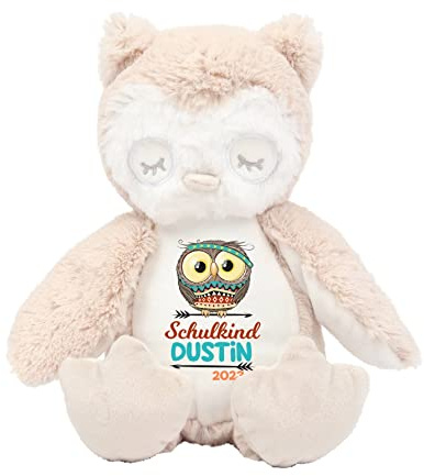 Selket's Shop Kuscheltier Schultüte Löwe Teddy Hase Katze Eule Schulanfang Plüschtier personalisiert mit Schulkind Name (Eule)
