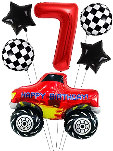 Liitata Rennwagen Luftballon Set Rennauto 7. Kinder Geburtstag Deko Zahl 7 Folienballon Rot Großes Rennwagen Luftballons Zielflagge Ballon Stern Ballon für Junge Geburtstag Party Motto Party Deko