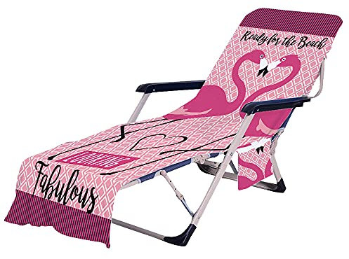 Morbuy Liegestuhl Handtuch mit Taschen, Sommer Mode Strandtuch für Liegen Strandliegen Handtuch Handtücher für Strandliegen Mikrofaser Leicht Strandtuch mit Kapuze (Flamingo)