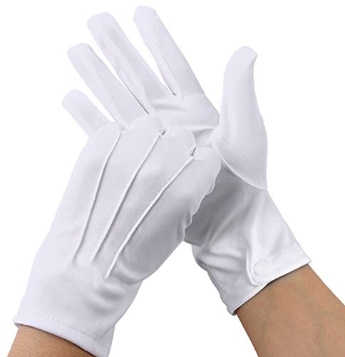 MATORD 2 Paar Weiß Handschuhe, Nylon Handschuhe Weiße mit Druckknopf für Formelle Smokings, Zeremonielle Teamuniformen, Weihnachtsmann