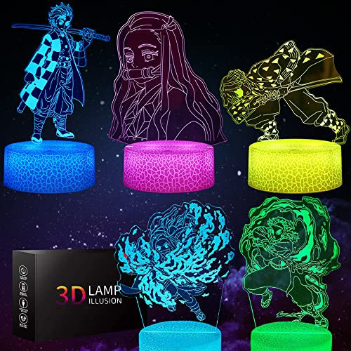Likohee 5 in 1 Anime Demon Slayer Lampe Agatsuma Zenitsu Characters Dekorative Lampe mit Fernbedienung, Weihnachts- Geburtstagsgeschenk für