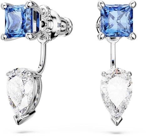 Swarovski Mesmera Ohrring-Jackets, Blaue und Rhodinierte Ohrstecker mit Strahlenden Swarovski Kristallen