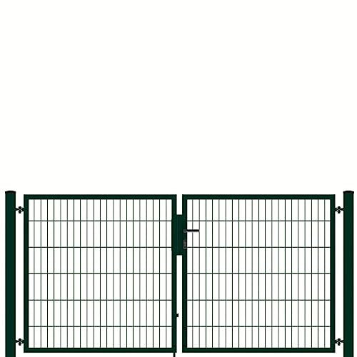 auf-mass24 Doppeltor 2,5m breit 2 FLG. Profi Toranlage Doppelstabmattenzaun Zauntor DREI Farben Zaun Tor Gartentor (RAL6005 Moosgrün, 1.23)
