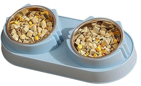 Katzennapf Erhöht, Fressnapf Katze, Katzenfutter 15 ° Kippbare Katzennäpfe Doppelter Futternapf Katze Neigung Futternapf Nicht Verschüttet Und rutschfeste Fressnapf Für Katze Welpe Futter Und Wass