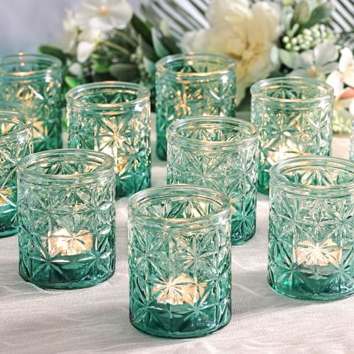 Azuritek 12pcs Grün Kerzengläser, Teelichthalter Teelichtgläser Kerzenständer Vintage Für Kerzen Deko Hochzeitsdeko Tischdekoration Votivkerzenhalter