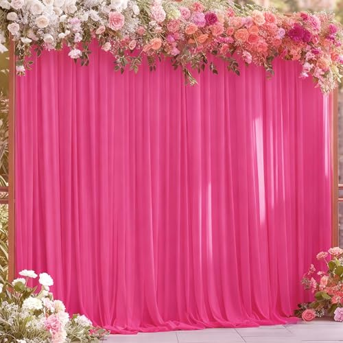 8x10FT Hot Pink Backdrop Curtains for Wedding Parties, Wrinkle Free Polyester Photography Backdrop Drapes for Wedding Baby Shower Birthday Parties Stage Background Stand Decorations 4x10ft,2 Panels