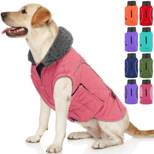 EMUST Dog Coats Winter, Thick Dog Clothes for Medium Dogs Boy, Coats for Dogs Winter with Harness Hole, Dog Coats for Cold Weather, Pink, M