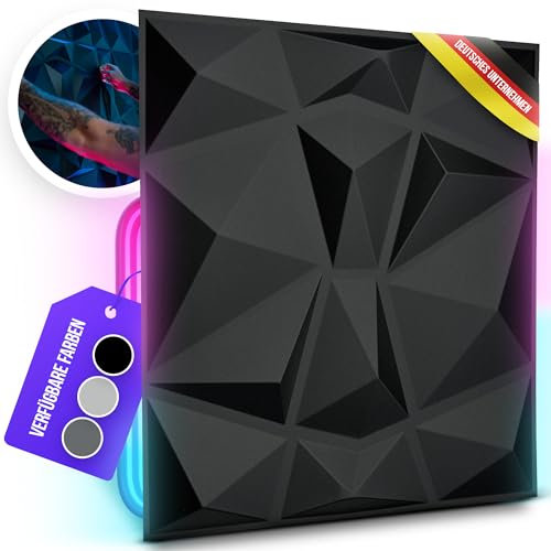 WANEELL - Kunststoff 3D Wandpaneele Diamond Design - 33 Stück 30cm x 30cm Wandplatten (3qm) - Hochwertige PVC Paneele ideal für die Gaming Wand