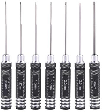 BOKIOESDE 7 x schwarzer Sechskant Schraubendreher Satz, 0,9 mm, 1,27 mm, 1,3 mm, 1,5 mm, 2,0 mm, 2,5 mm, 3,0 mm, Werkzeug, RC Hubschrauber, RC Auto, RC Sechskant Schraubendreher Set