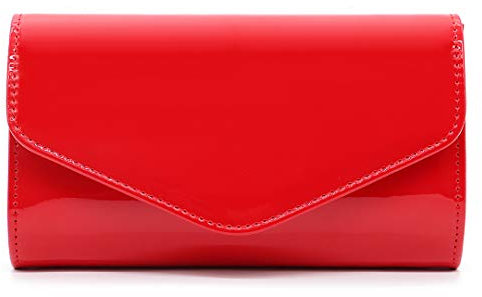 Segreto Damen Clutch PU Leder Abendtasche Abnehmbare Kettenabendtasche Umschlag Crossbody Unterarmtasche Umhängetasche Handtasche Rot