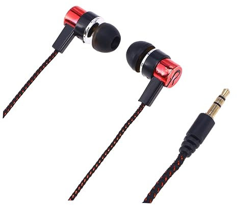 Amosfun Heavy Bass In-ear Earphone 3.5mm Plug Wired Headset for Mp3 Mp4 Players, Red Braided Cable Earphones Suitable for Music Lovers and Portable Audio Devices