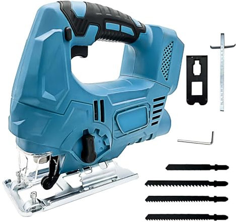 18V Cordless Jigsaw, Compatible with Makita 18V Battery, 3000 RPM, Cordless Pendulum Electric Jigsaw, 45° Bevel Adjustment,4pcs Blades, LED Light, to Cut Wood,Plastic and Metal (Tool only)