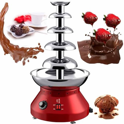 DDZJTPP Chocolate Fountain 5 Tier Hot Chocolate Fondue Fountain Machine Stainless Steel Chocolate Melting Pot Big Capacity for Chocolate Candy, Cheese, Birthday Celebration,Red