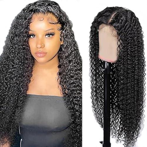 Hxxcoup Lace Perücke Echthaar Perücke für Damen 5x5 Lace Frontal Perücken Human Hair Wig Curly Wig 30 Inch Wig Lace Perücken Lange Braun Haare Perücken Pre Plucked Glueless Wig for Woman 30 Zoll