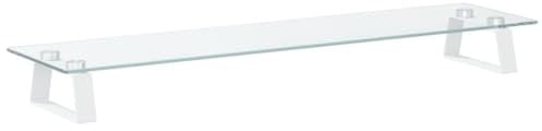 vidaXL Metal and Clear Tempered Glass Monitor Stand - Ergonomic Display Riser with Storage Space - Modern Minimalist Design - White