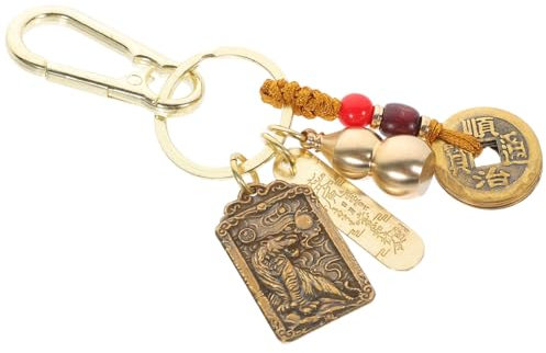 LIFKOME Porte-clés porte-bonheur en laiton Fengshui avec signe du zodiaque chinois -clés -monnaie de voiture Sac Pendentif pour la chance et la durabilité, Photo 2, 8.00X3.00X2.00CM