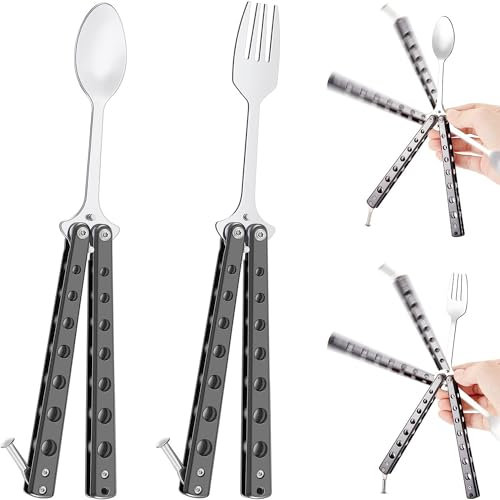 Cuillère papillon pliable, fourchette papillon en acier inoxydable et cuillère pour voyage, camping, chasse, barbecue, cuisine (une fourchette)