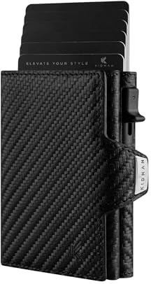 KIDMAN Icarus I Echtleder Slim Wallet mit Alucase und Münzfach I großes Scheinfach I Kleines Portemonnaie für Herren mit RFID I Mini Geldbörse für Männer I Kartenetui für bis zu 8 Karten I Carbon