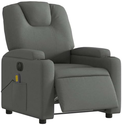 vidaXL Massagesessel, Sessel Elektrisch, Relaxsessel mit Liegefunktion Vibrationsfunktion, Fernsehsessel Liegesessel für Wohnzimmer, Dunkelgrau Stoff