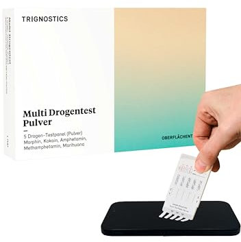 TRIGNOSTICS Drogentest Oberfläche - Drogenwischtest für zuhause 5 Minuten | 1 Drogenschnelltest mit 5 Teststreifen ohne Labor | THC Oberflächentest zum Nachweis von Drogen wie Cannabis oder Kokain