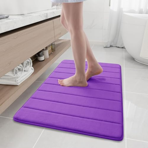 Homaxy Badteppich Memory Foam Badvorleger Saugfähig rutschfest waschbar 60 x 90 cm Lila