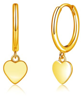 Deyanse Creolen Ohrringe Silber Hängend, 925 Sterling Silber Kleine Runde Creolen Ohrringe für Damen Frauen, Hypoallergen Gold Ohrhänger mit Herz Anhänger, Stylisch Hängeohrringe zum Geburtstage