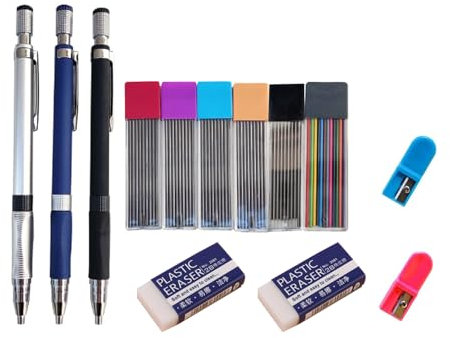 LIANRISES 3 Criterium 2mm Criterium Dessin Porte Mine 2mm 6 BoîTes De Pinceaux 2b Et 2 Morceaux De Gomme Et 2 Rouleaux Pour L'éCole L'éCriture Le Dessin