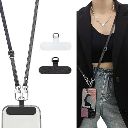 NATOSU Bandoulière en Cuir pour téléphone Portable, 2 × Coussinets, Cordons pour téléphone Portable, chaîne de téléphone Portable réglable, Compatible avec la Plupart des Smartphones.