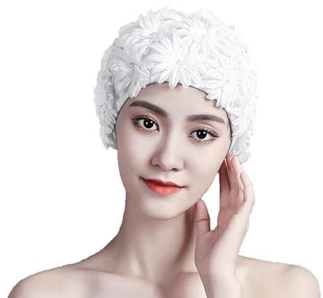 Gorro de natación vintage con flores 3D para mujeres y niñas, gorro de natación de tela transpirable floral para playa, piscina, gorro de natación, gorro de baño para primavera, spa, baño, gorro de