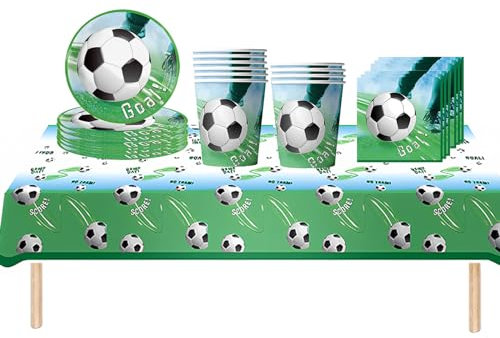 41Pcs Green Boys Football Party Decor: Tablecloth, Cups, Plates, Napkins - Disposable Tableware Covers for Boy Birthday Picnic Party