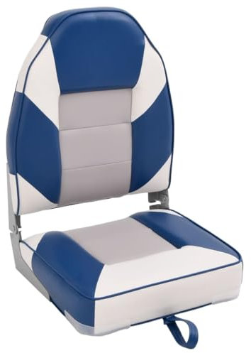 vidaXL Bootssitz, Bootsstuhl mit Hoher Rückenlehne, Klappbar Steuerstuhl mit Befestigungsgurt, Steuersitz Klappsitz Boot, Weiß Blau