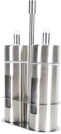 SIXRUN Oil Vinegar Dispenser Set,Oil and Vinegar Cruets 80ml Stainless Steel Olive Oil Dispenser Bottle Set with Base Stand Transparent Window for Kitchen