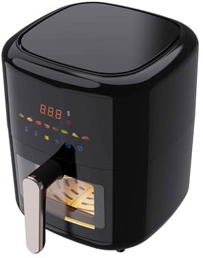 Friggitrice ad Aria 6L Nera 1350W - Ideale per Friggere Senza Olio - Temperatura Regolabile e Timer Integrato con Spegnimento Automatico - Cestello Antiaderente per una Pulizia Rapida in Lavastoviglie