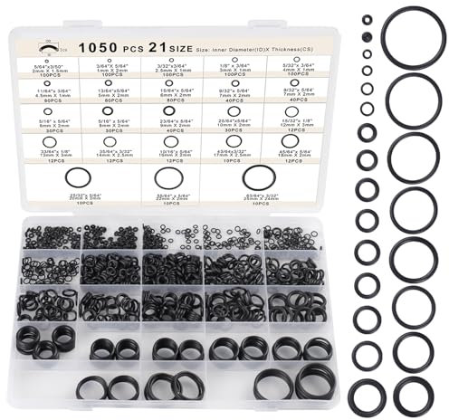 Romeda O-Ring-Set, 1050 Stück, O-Ring-Sortiment, 21 Größen, metrische Nitrilkautschuk-O-Ringe für Auto-Reparatur, Wasserhahn, Sanitär-, Luft- oder Gasdichtungsanschlüsse, widerstehen Öl und Hitze
