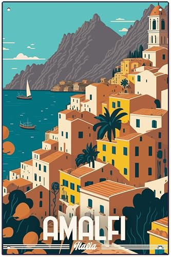 30 x 20 cm Blechschild, Retro, Vintage Reise und Souvenir Schild für Italien Fans(Amalfi)